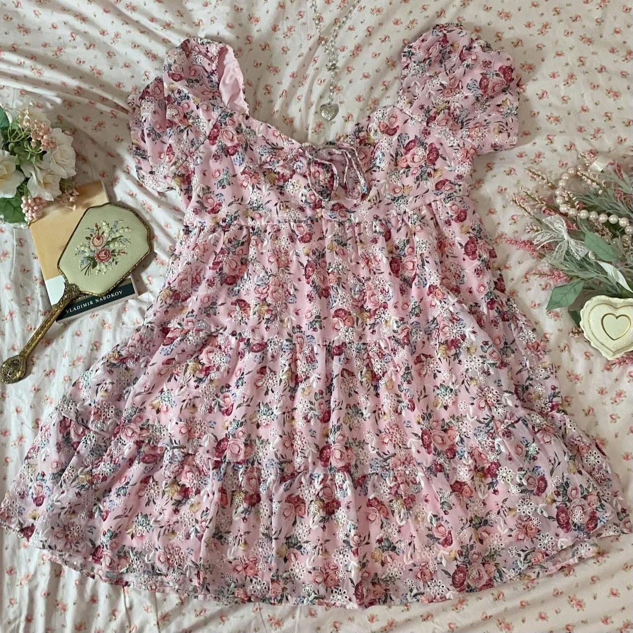 francesca's Women's Pink and White Dress | Depop