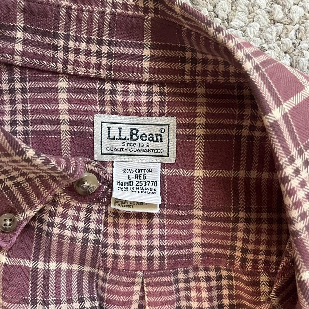 LL bean brick red plaid flannel button up collared... - Depop