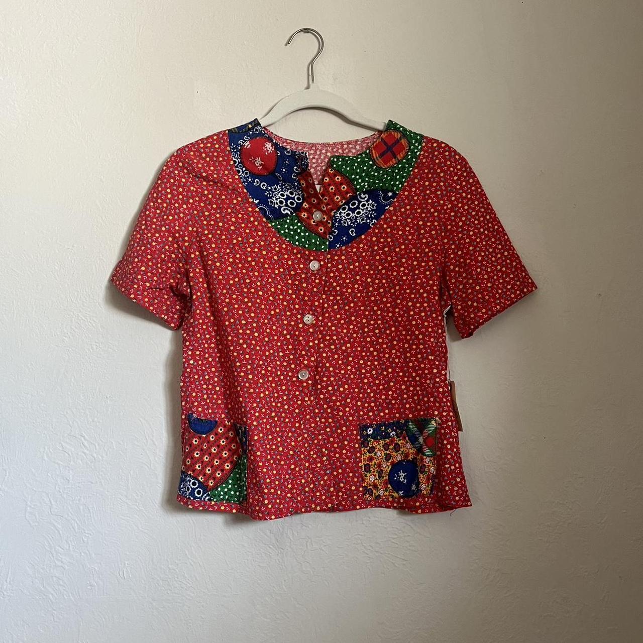 Women's Blouse - Red/Multi - S – 70s patchwork bl… - image 1