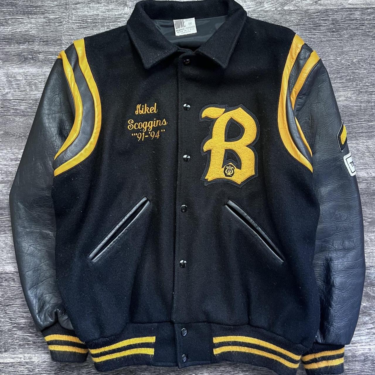 Mens Black and Yellow Letterman Jacket - Classic Varsity Style