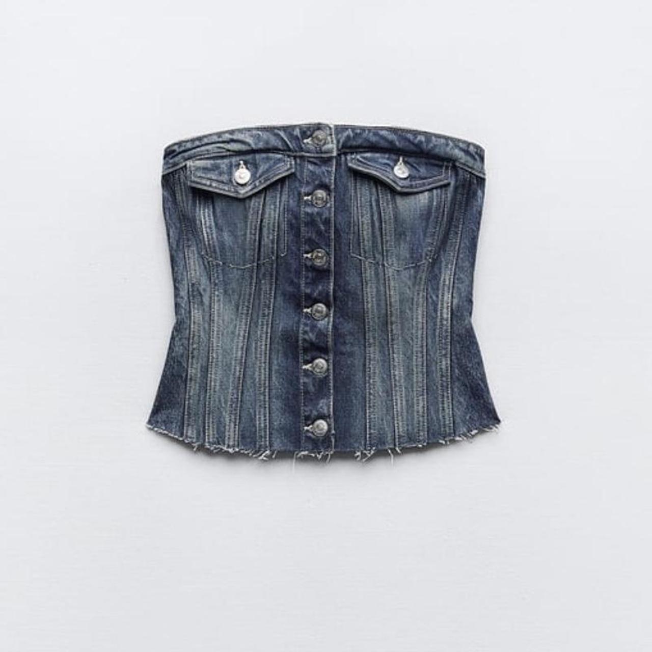 Zara Denim TRF Corset Top never worn NWOT dark... Depop