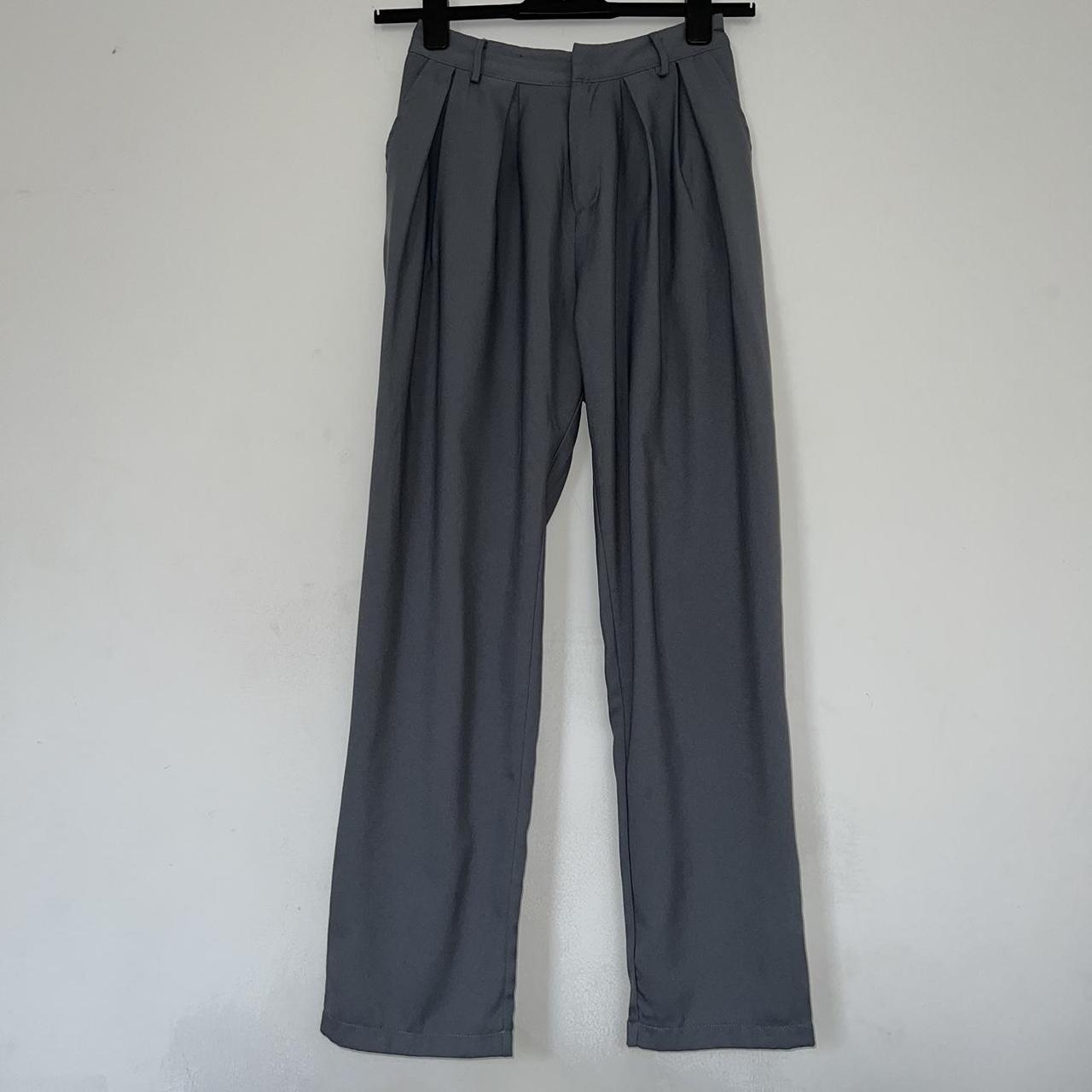 Tailored trousers Grey with a blue tone Size 8... - Depop