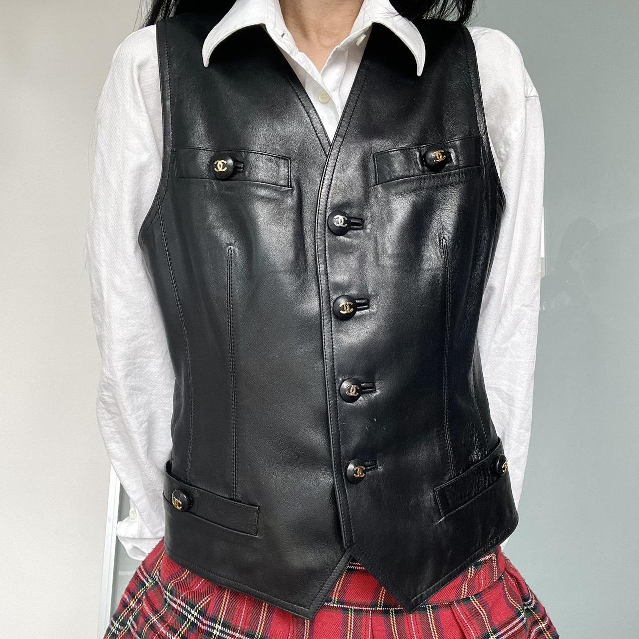 Chanel Women's Black and Gold Vest Depop