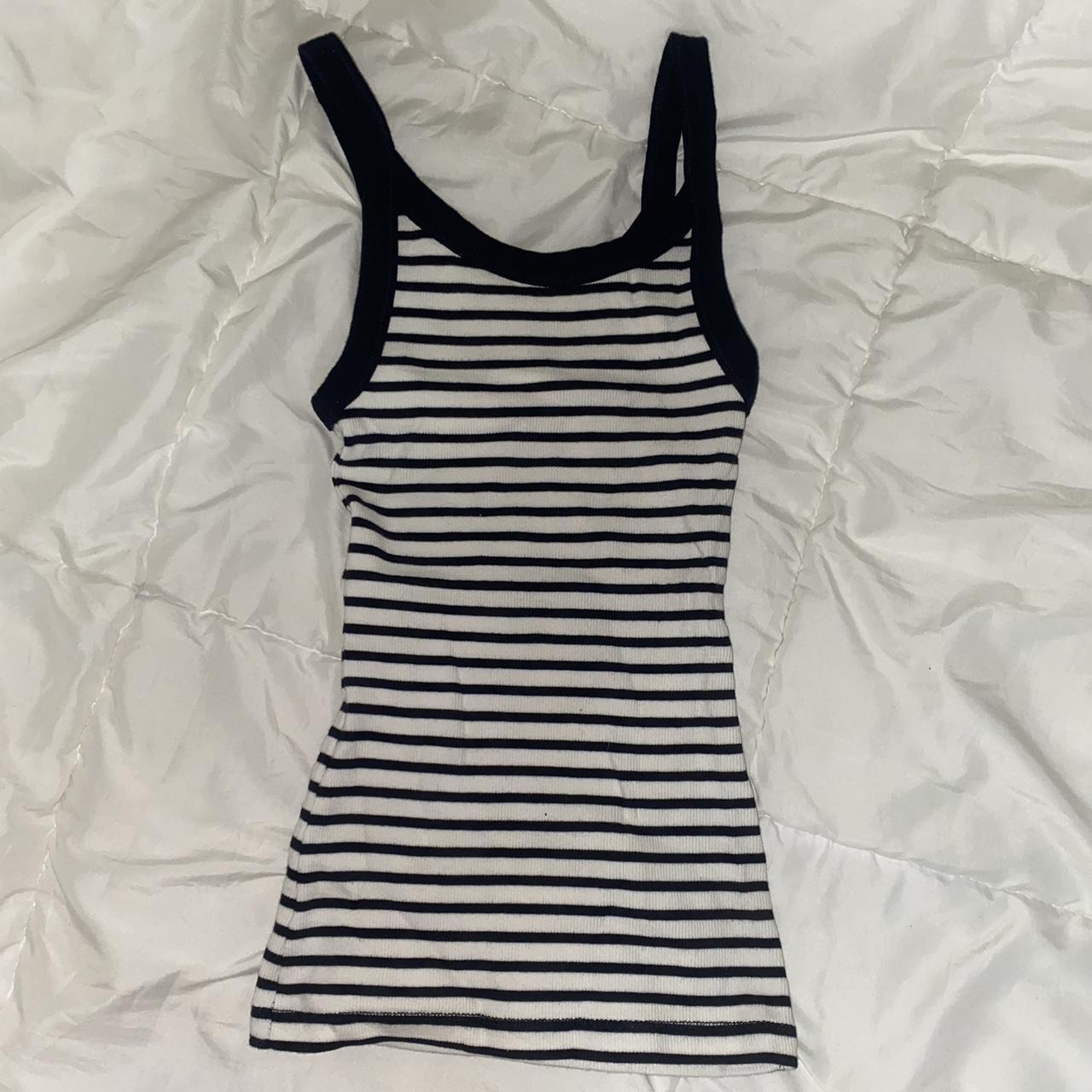 striped h&m tank- navy and white super thick and... - Depop