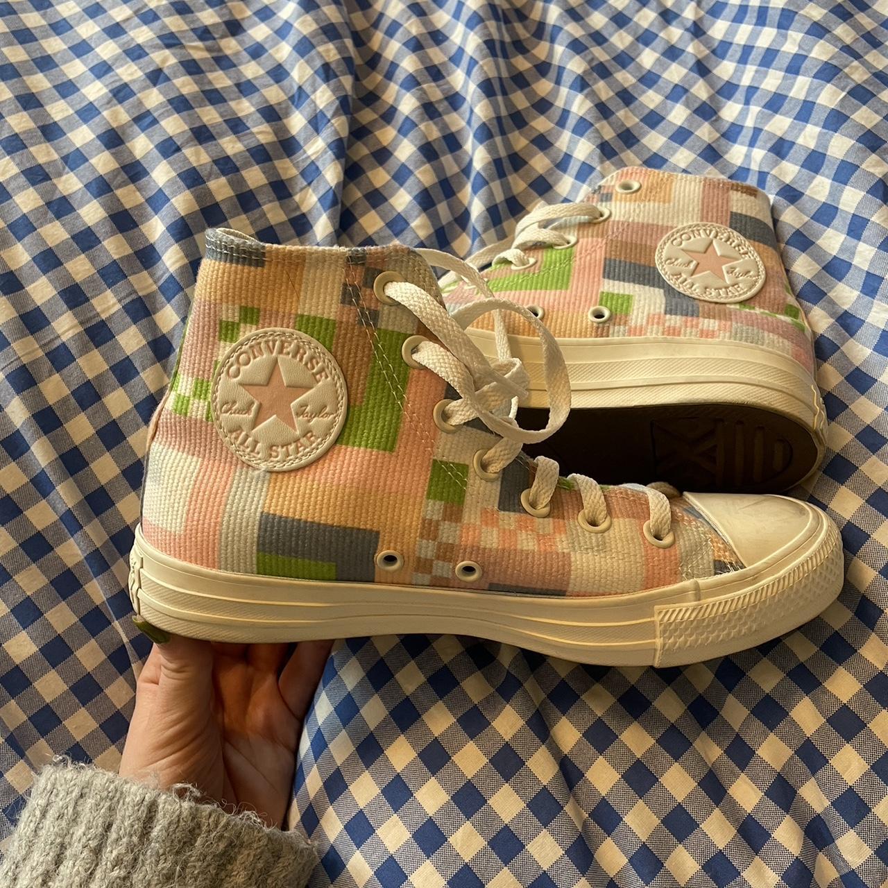 Cute pastel patchwork platform converse UK 5.5 Depop