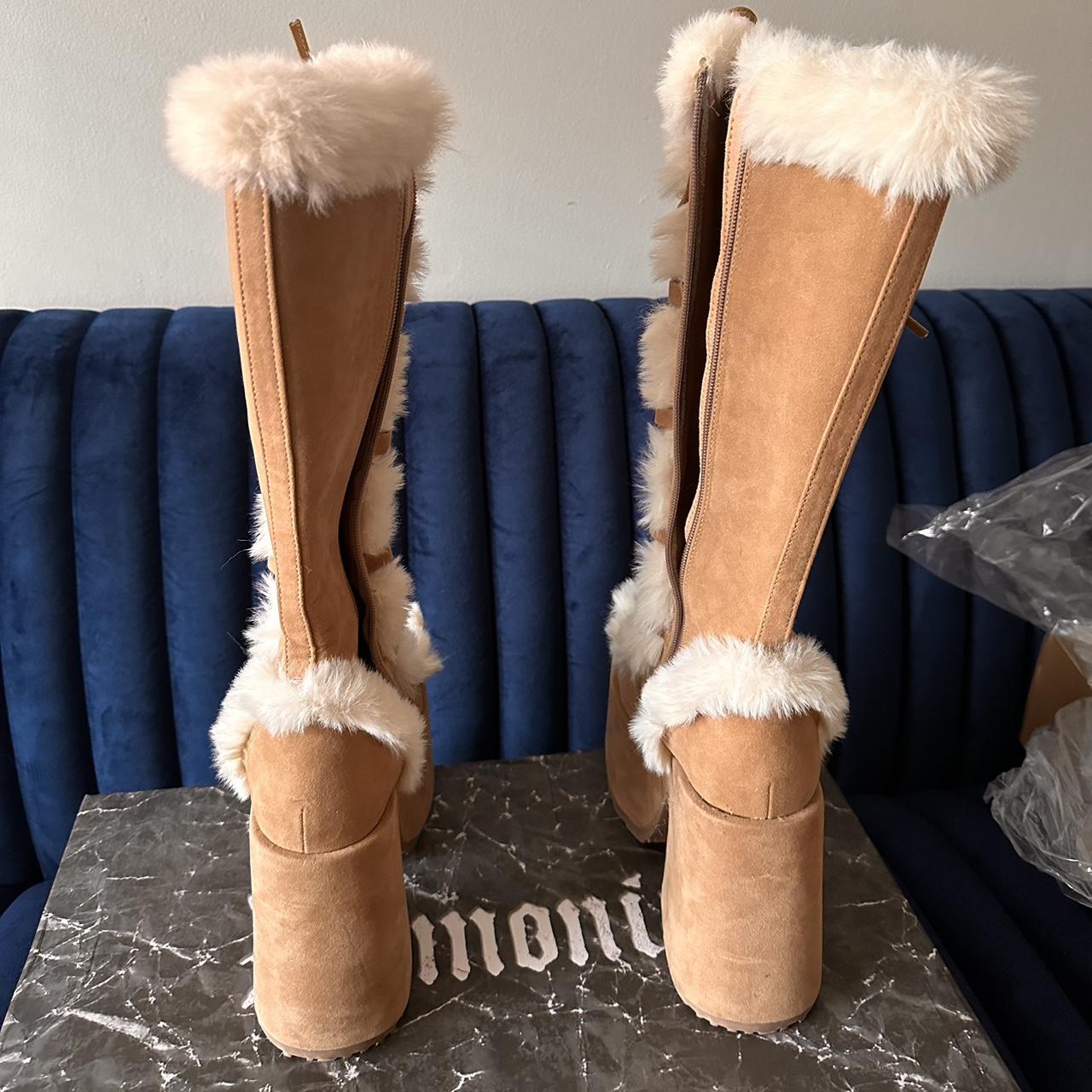 Demonia Cult Camel-311 fur platform boots 5 - Depop