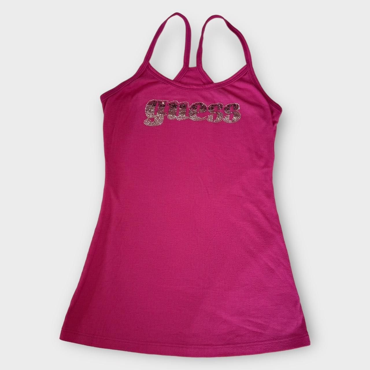 Y2K rhinestoned pink Guess racerback tank top | Depop
