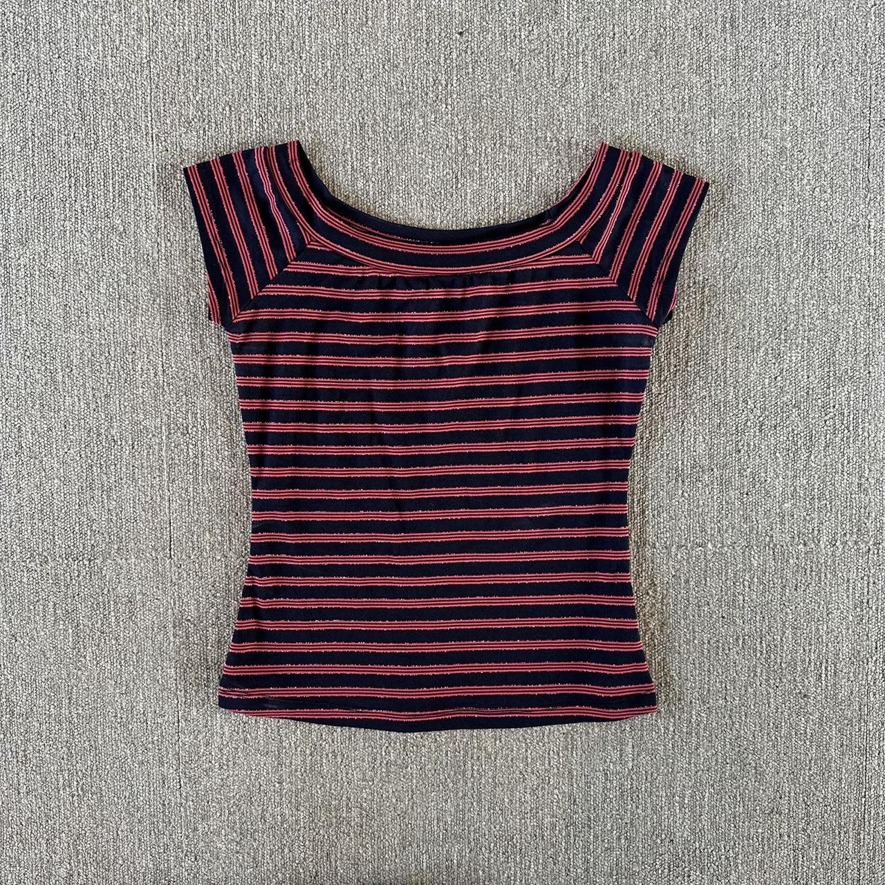 vintage y2k striped off the shoulder top tagged a... - Depop