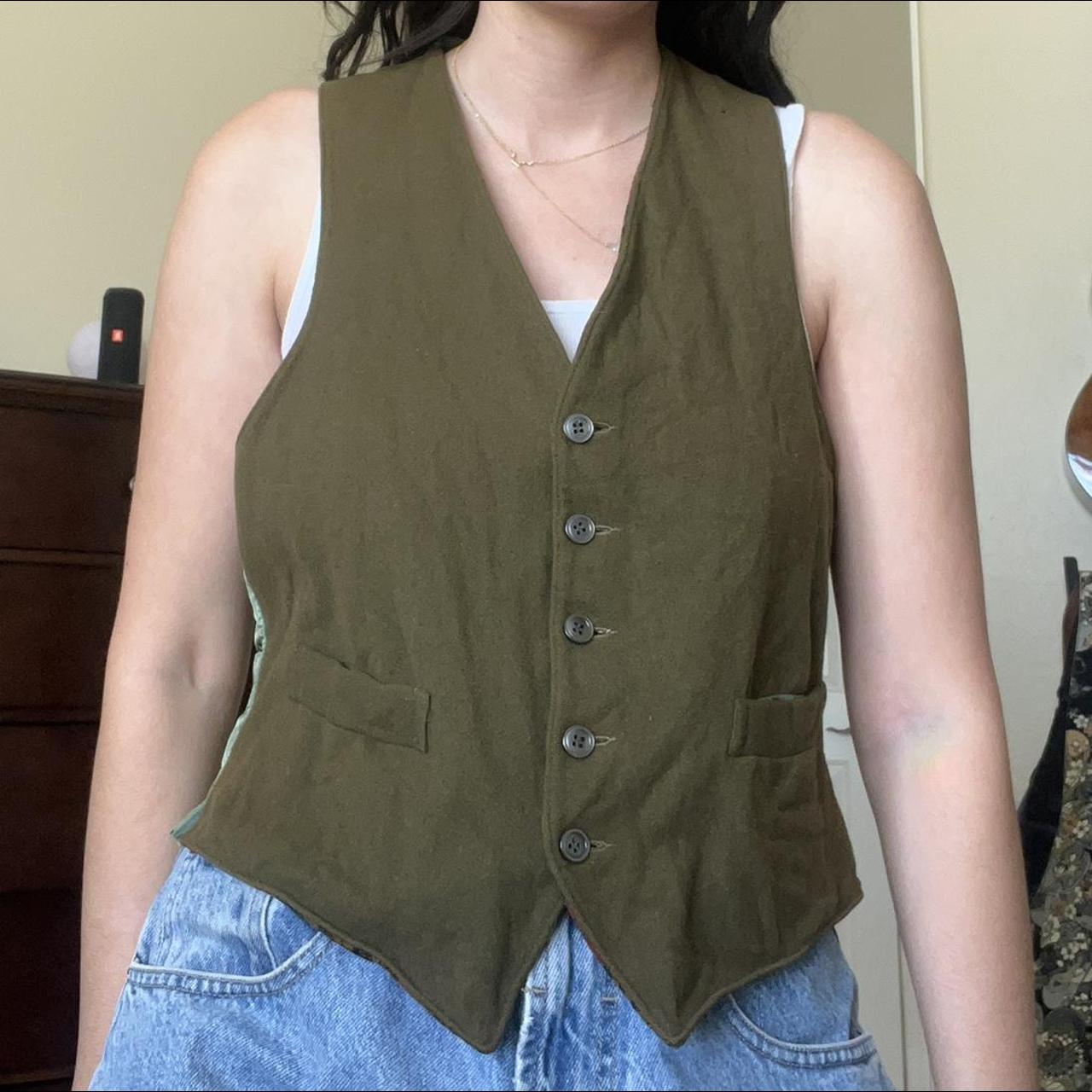 Urban Outfitters Men's Green and Red Waistcoatsvests Depop