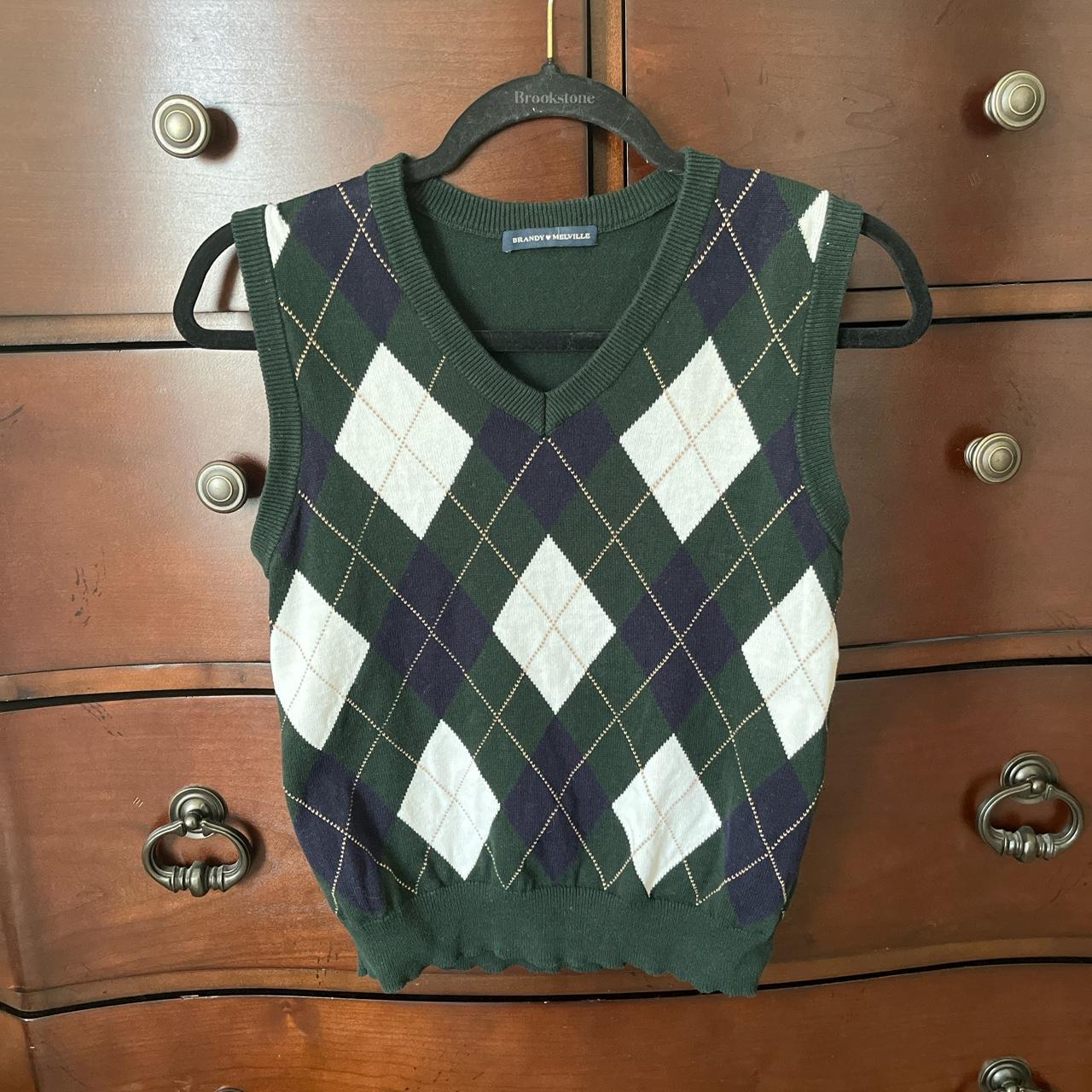 Brandy Melville Green Argyle Sweater Vest. No flaws... Depop
