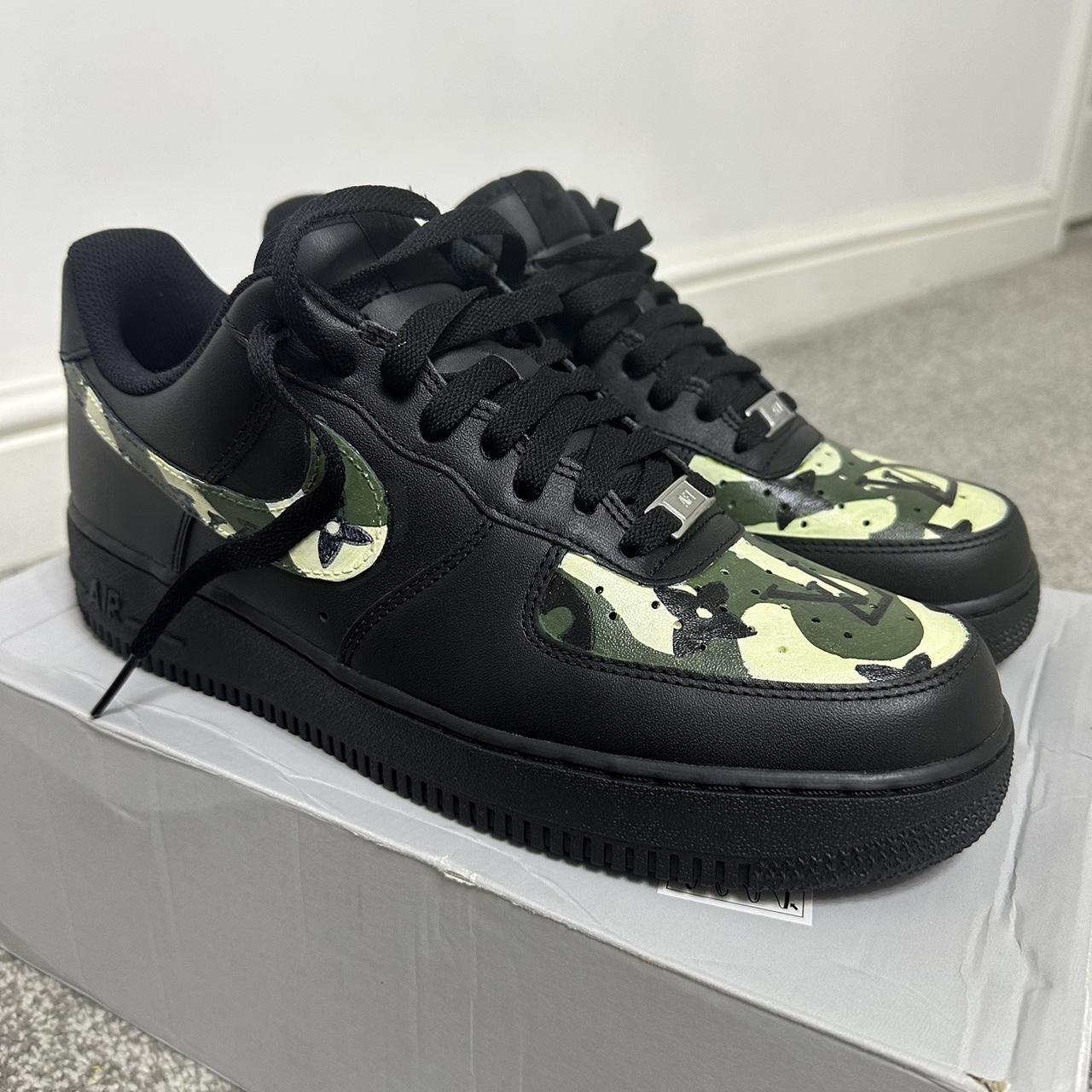 Nike Air Force 1's Black Custom Painted Vuitton | Depop