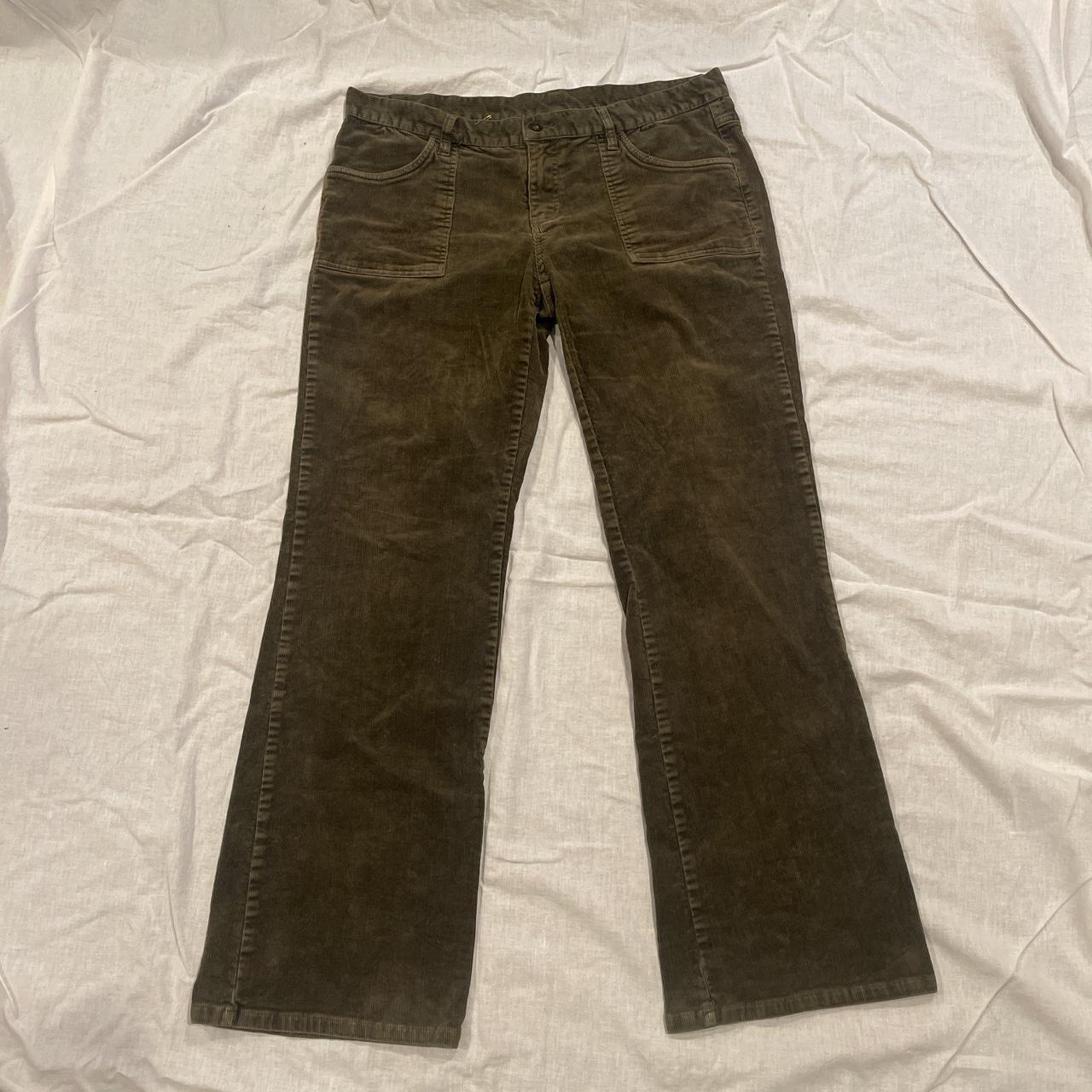 Vintage y2k Green Corduroy Low Rise Flare jeans... - Depop