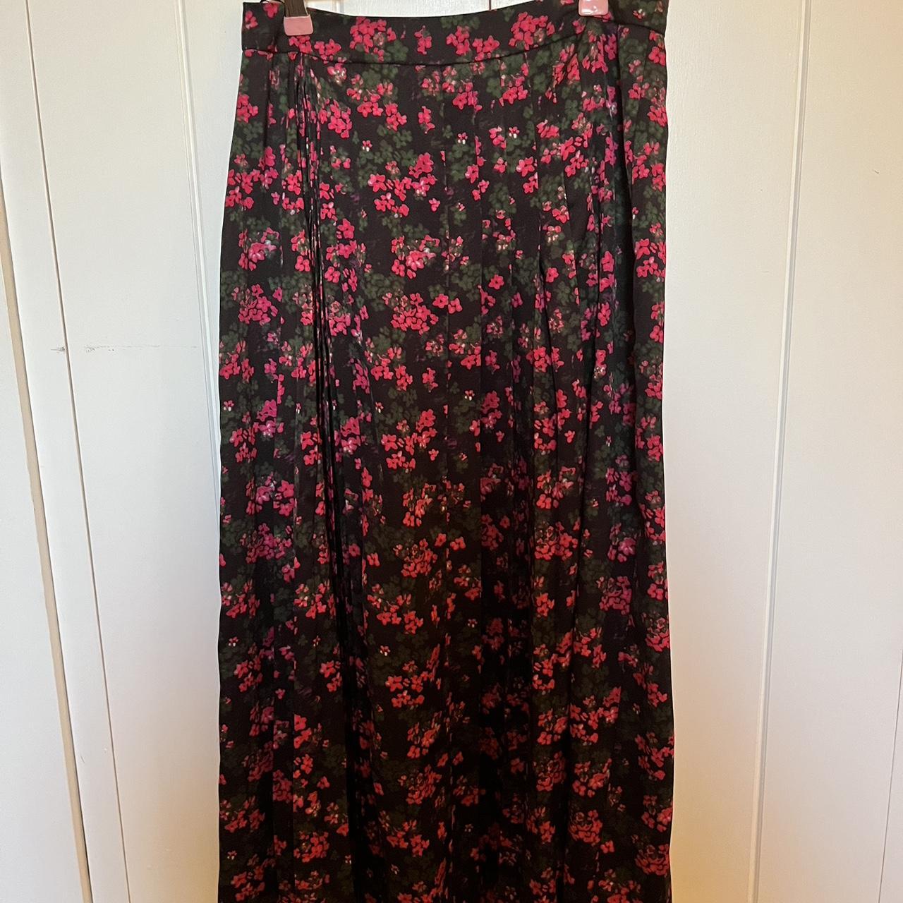 Oliver Bonas floral pleated maxi skirt. Black base... - Depop