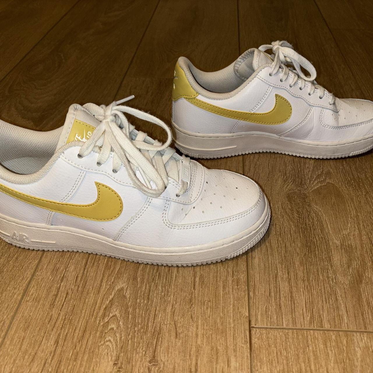 Gold Nike Trainers With Yellow Tick White Nike Air Force Low With