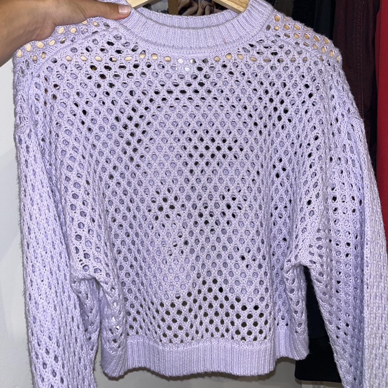 Purple lilac knitted / crochet jumper Slightly cropped - Depop