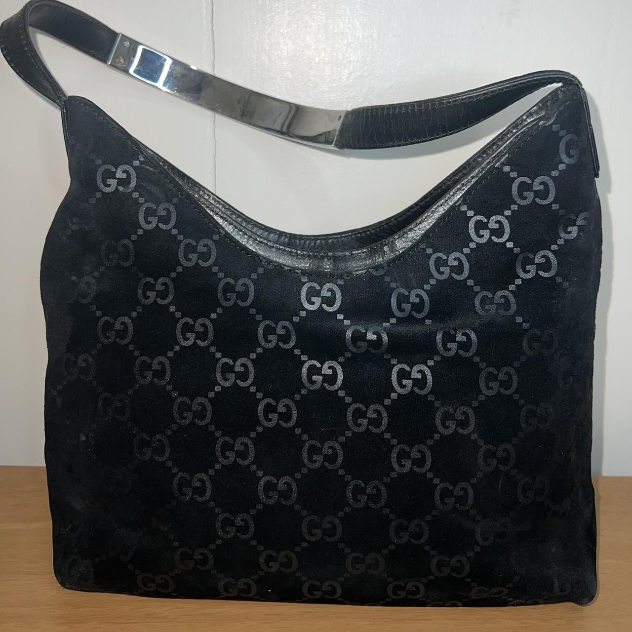Gucci Black Monogram Suede Shoulder Bag