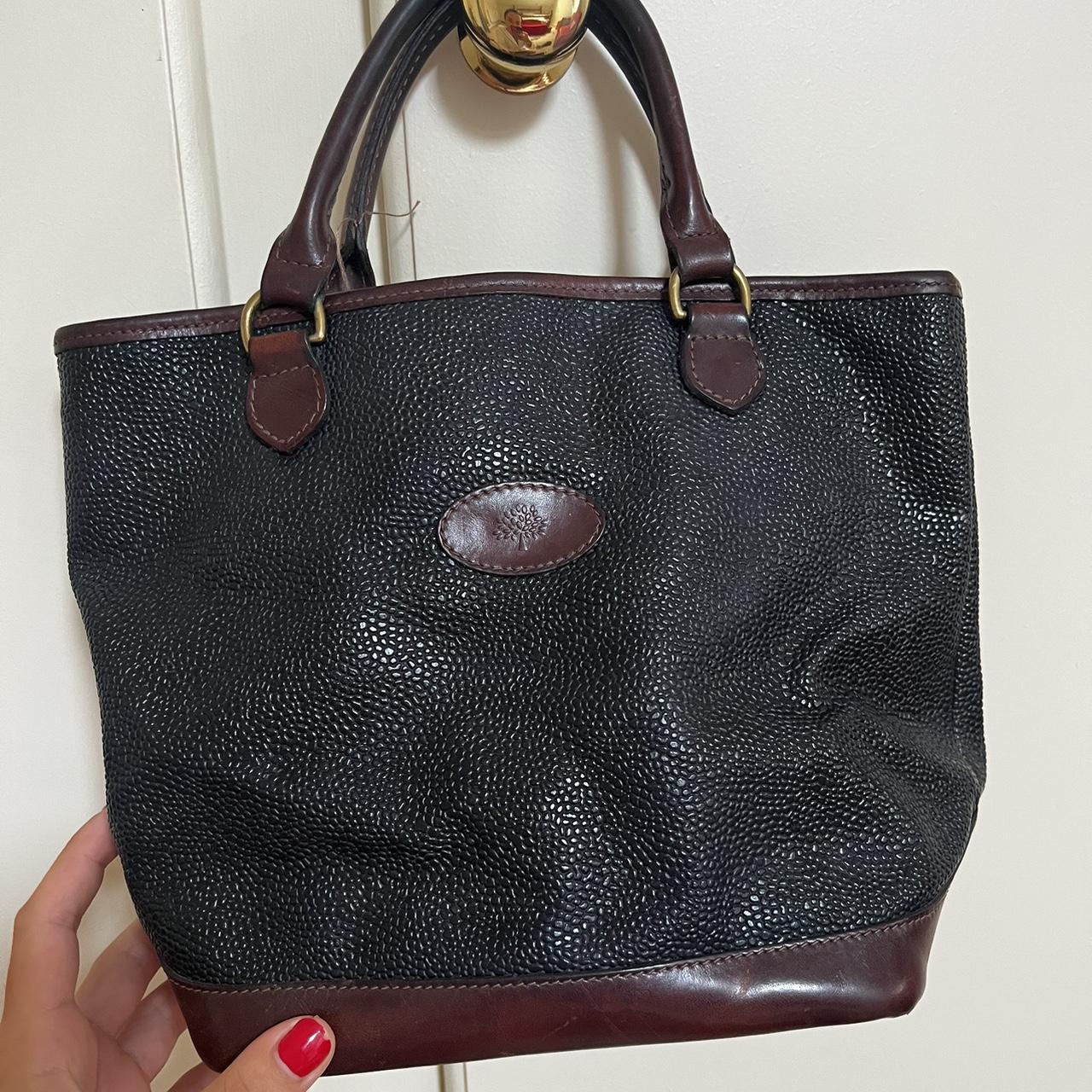 90's Vintage Mulberry luxury online leather bucket bag in brunette