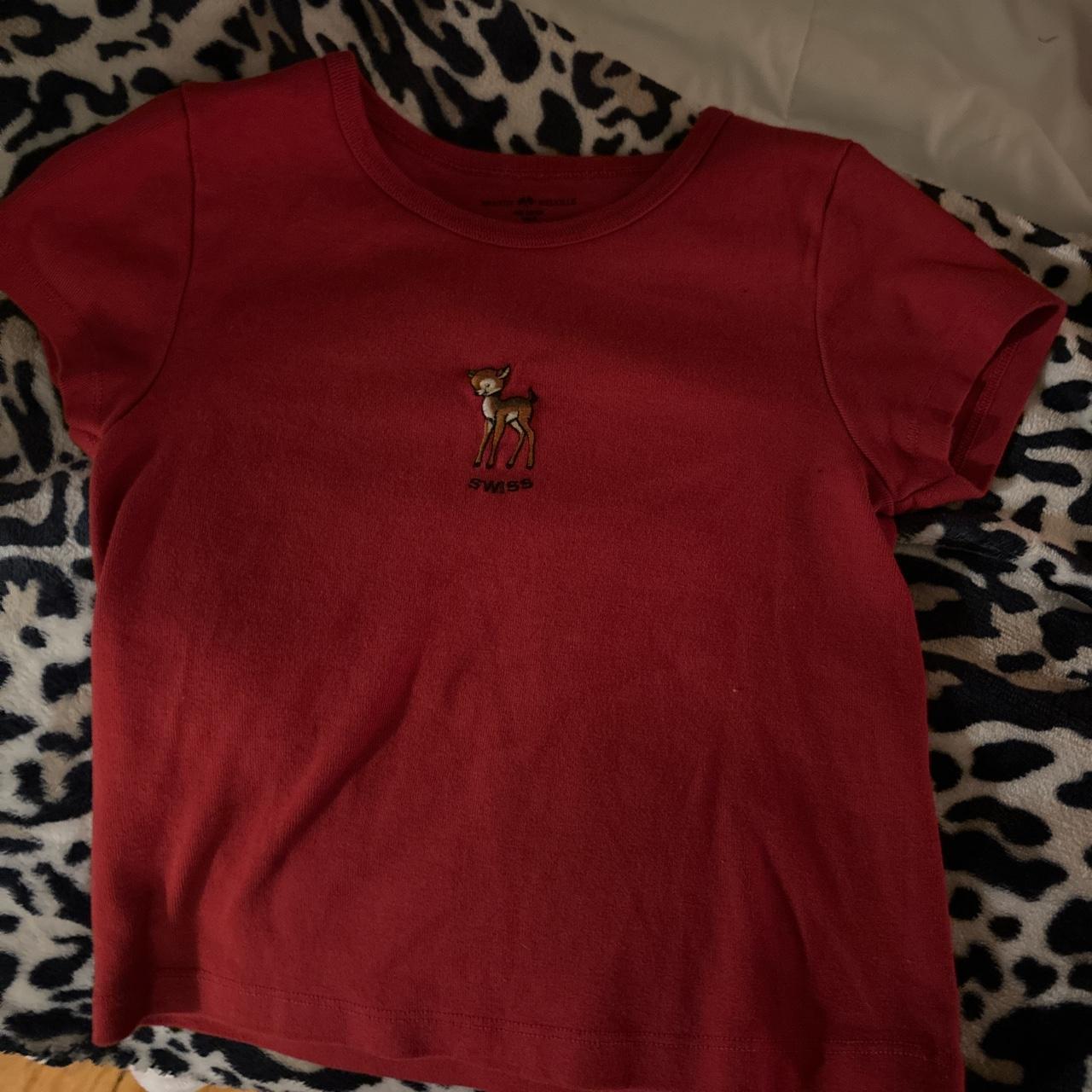 Brandy melville red “swiss’ baby tee - Depop