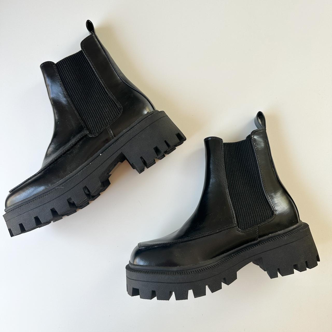 Urban Outfitters black chunky square toe ankle boots... - Depop