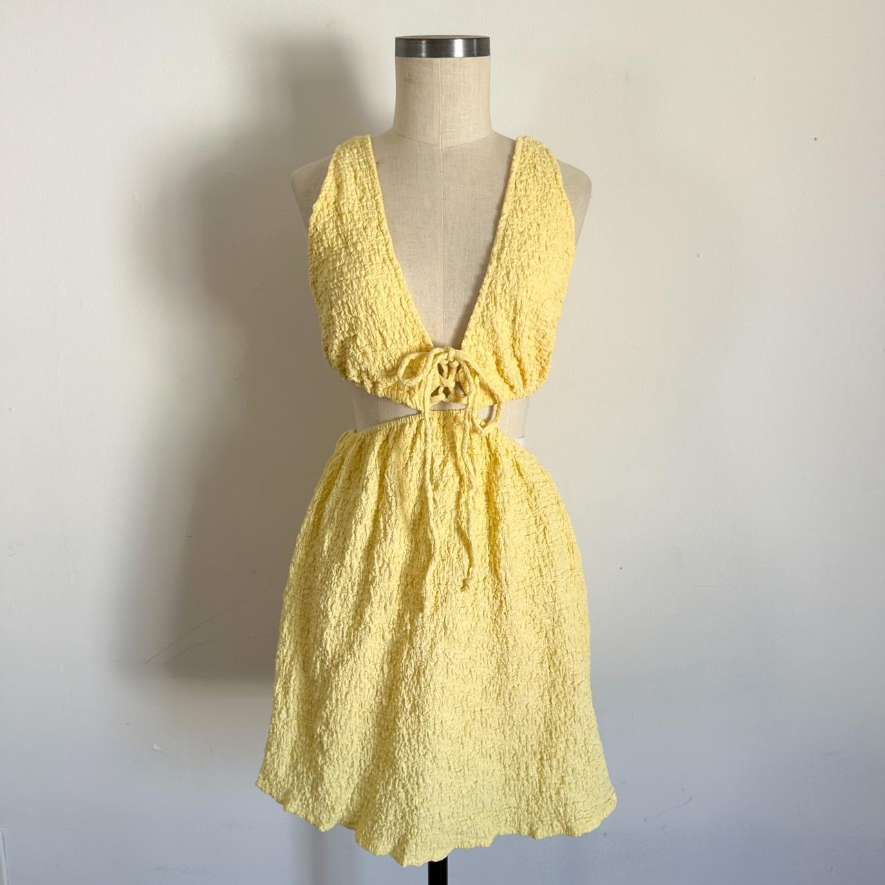 Flawless yellow crinkle dress — size L - Depop