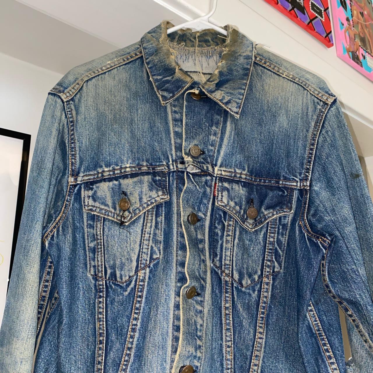 vintage levi's denim jacket with big patch on the - Depop