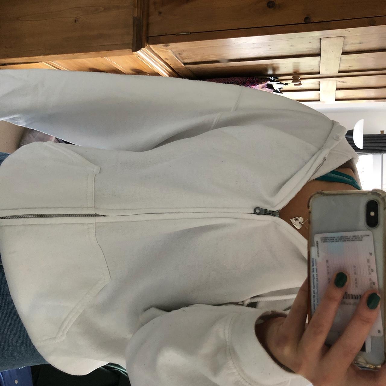 oversized white zip up hoodie super comfortable no... - Depop