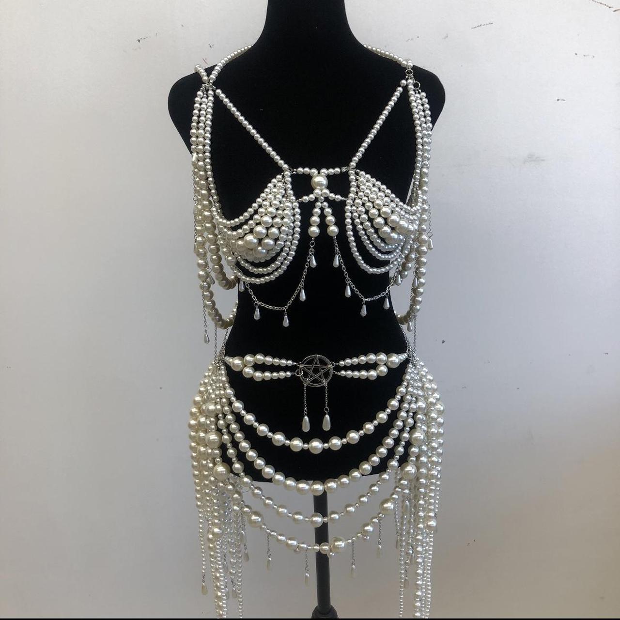 cutest ever pearl body chain 🦪 perfect for raves,... - Depop