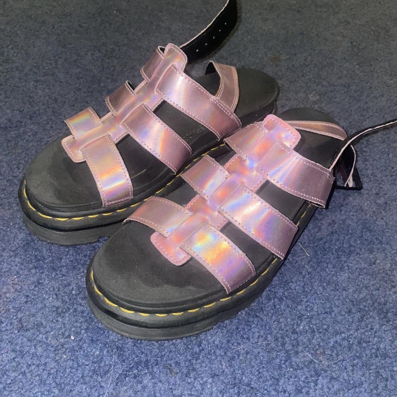 Pink holographic platform doc marten sandals Depop