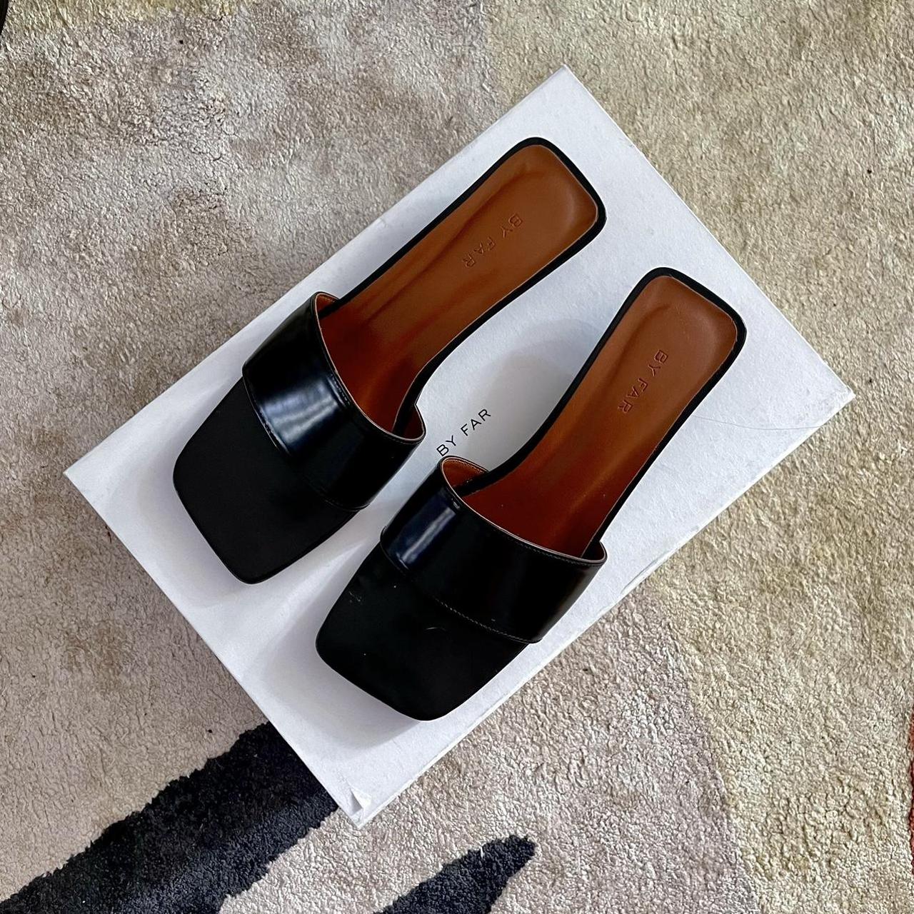 By Far Ceni glossed-leather mules Size 36 Worn... - Depop