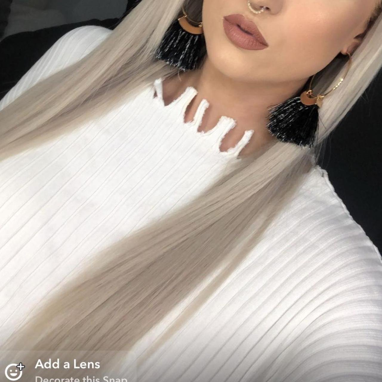 White long sleeve ribbed knit top, really cute, very... - Depop