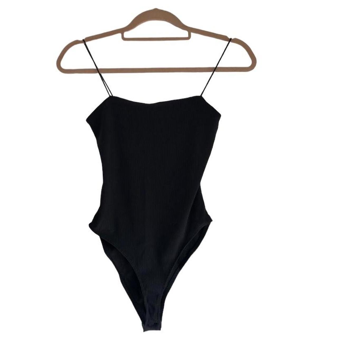 zara bodysuit black ribbed square neck spaghetti... Depop