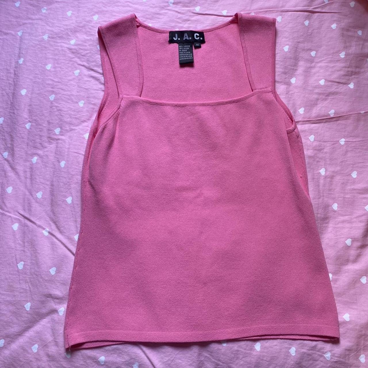 VINTAGE BARBIE PINK TANK TOP WITH SQUARE NECKLINE... - Depop