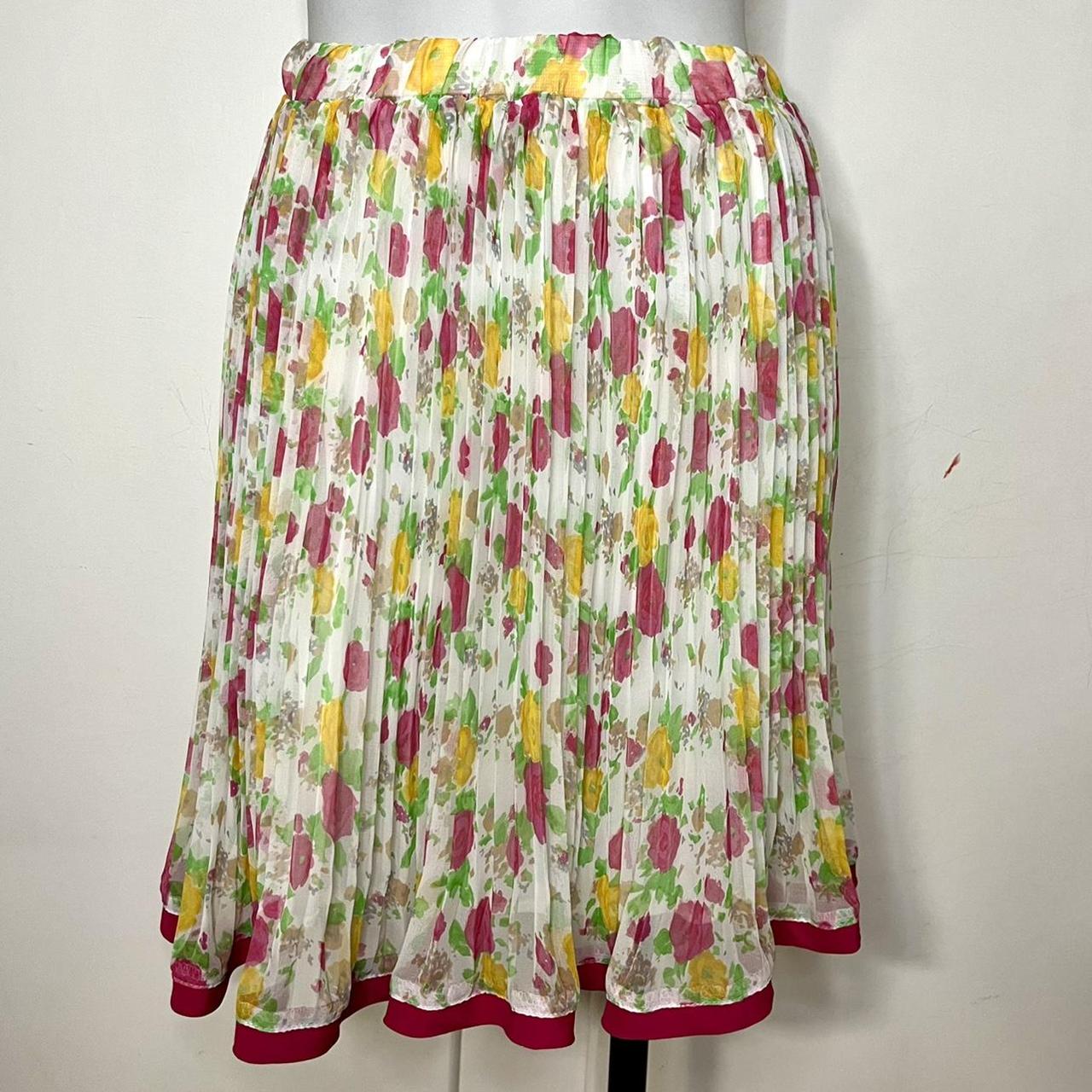 Vintage 70s 80s White Pink Floral Pleated Mini Skirt. Depop