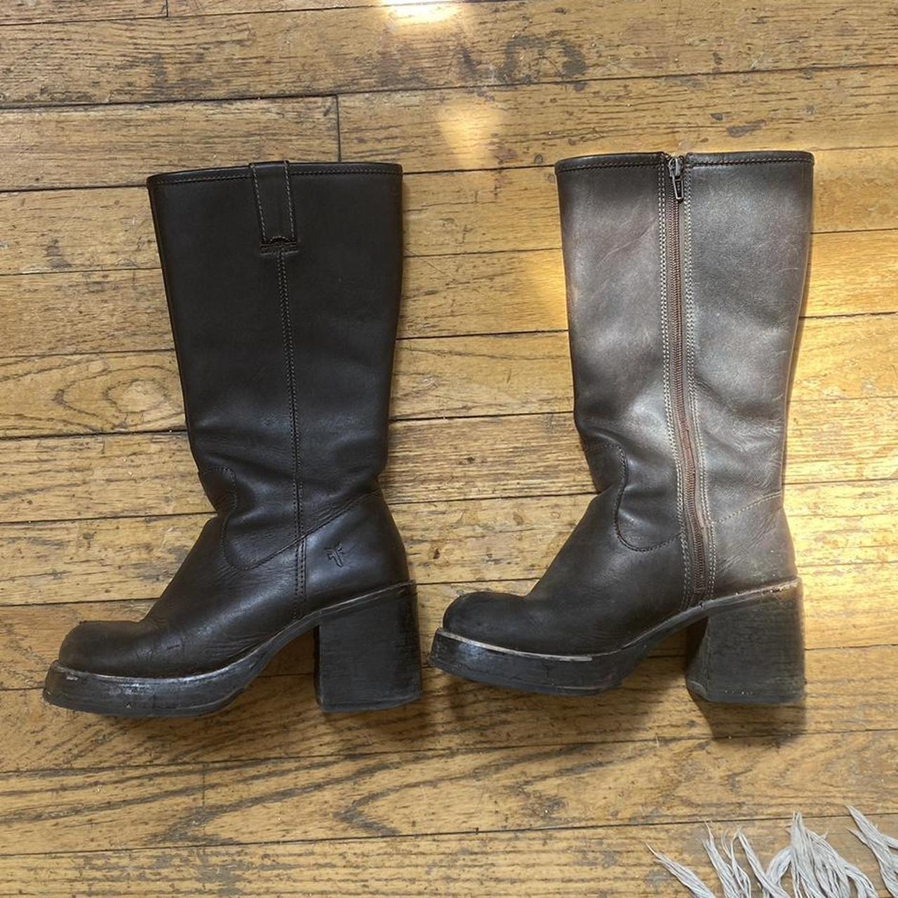 Frye black campus boots Size 6/6.5 Definitely some... - Depop