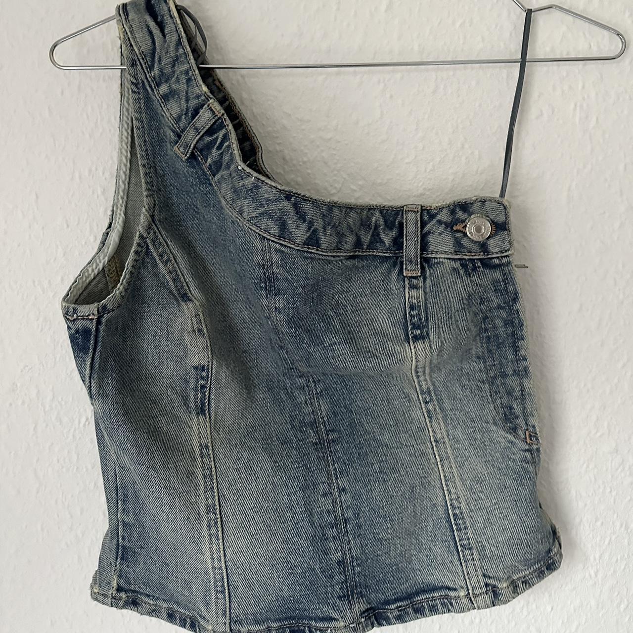 ZARA one shoulder stretch denim top Brand new, never... - Depop