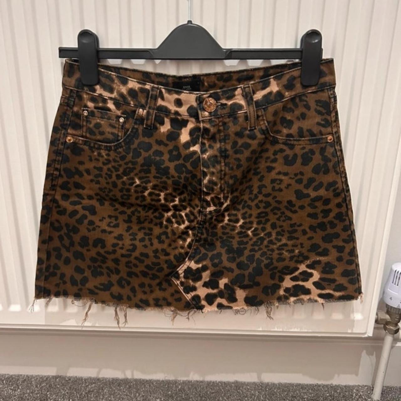 Brown and black cheetah print denim skirt never worn Depop