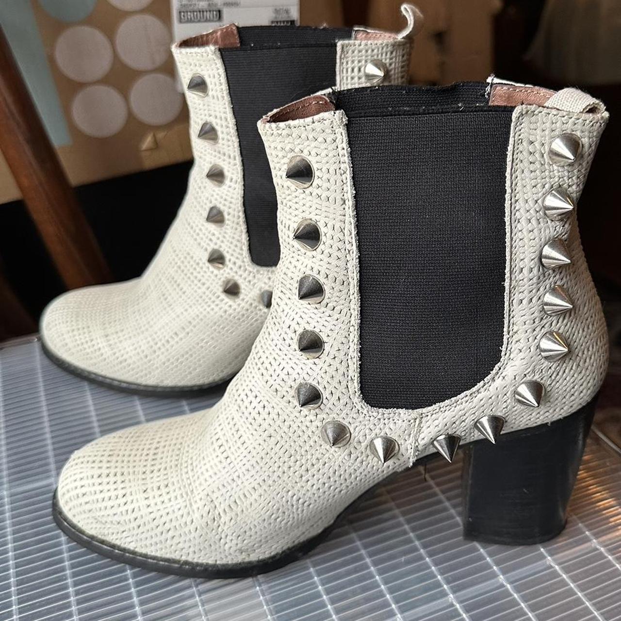 TBA off white spiked boots. 3 inch heels. Leather... - Depop