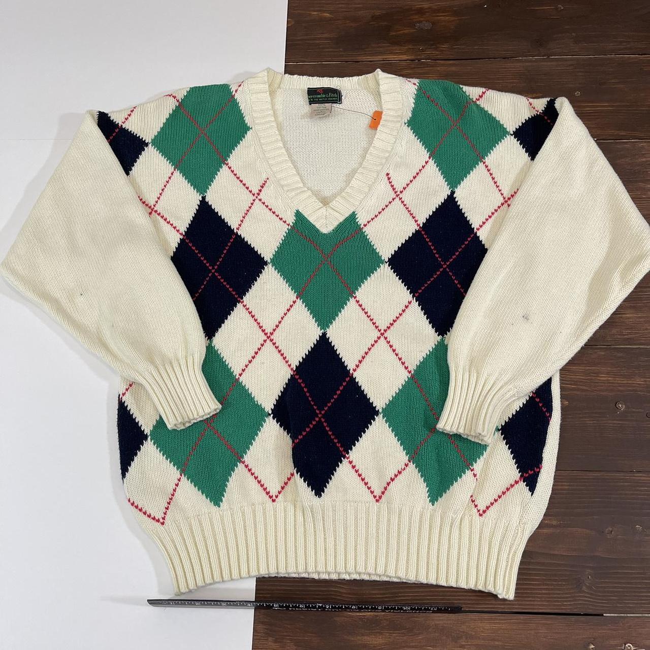 Vintage Abercrombie and Fitch Argyle V Neck Sweater... - Depop