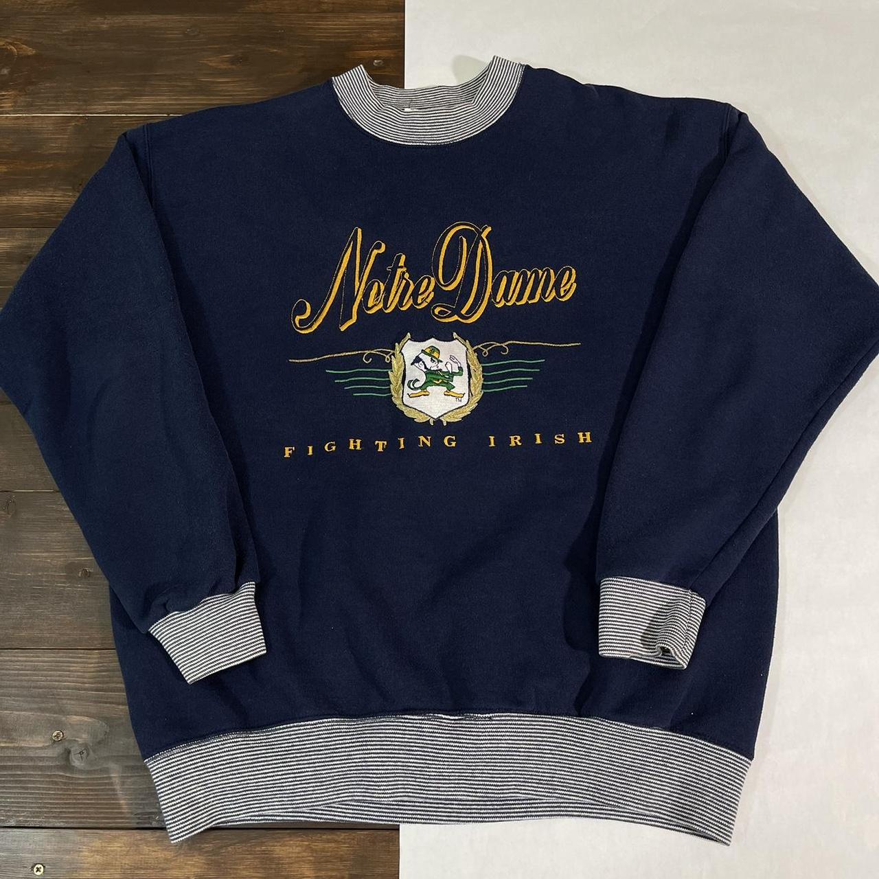 Vintage 90s Notre Dame Embroidered Sweatshirt... - Depop