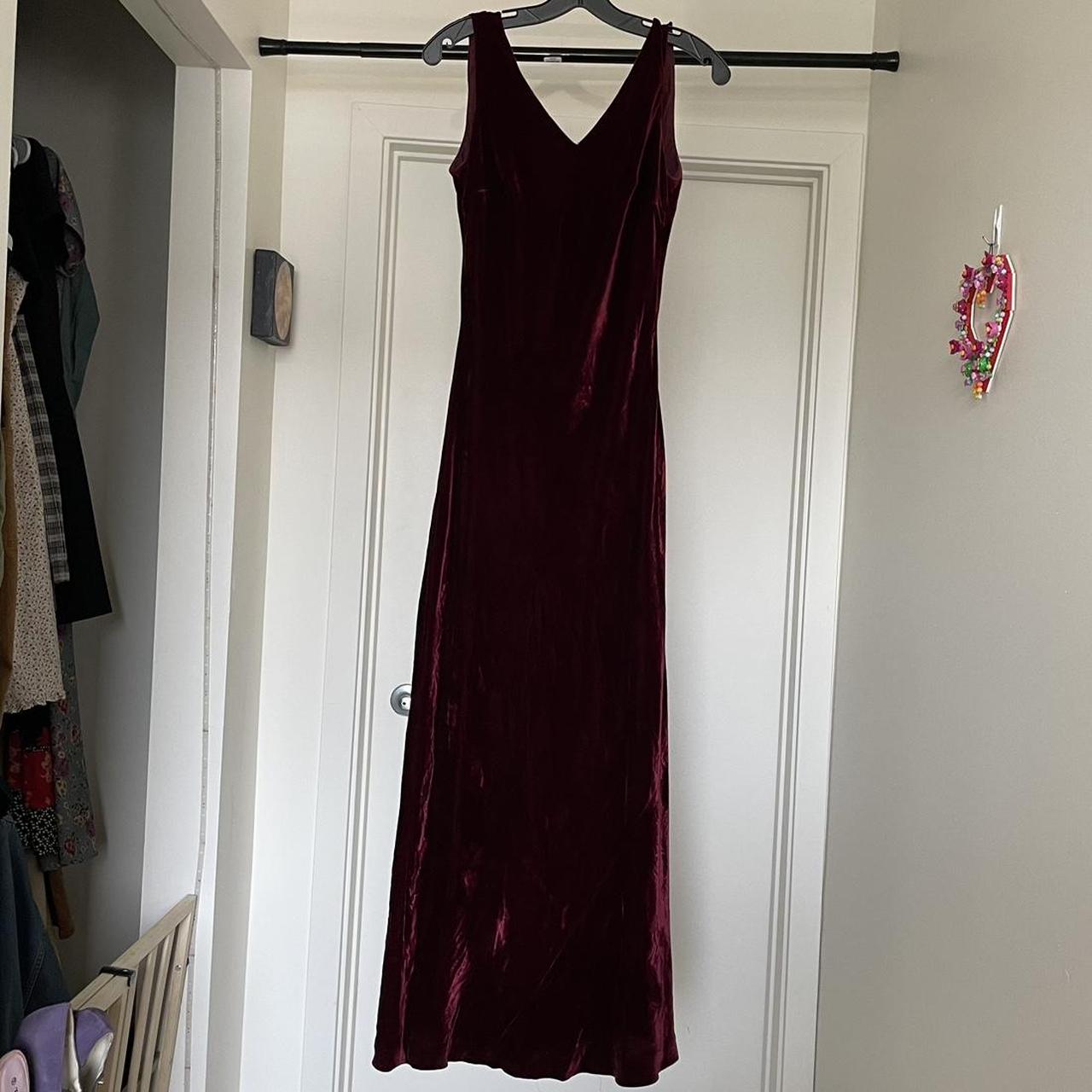 Vintage deep dark red velvet floor length maxi dress... - Depop