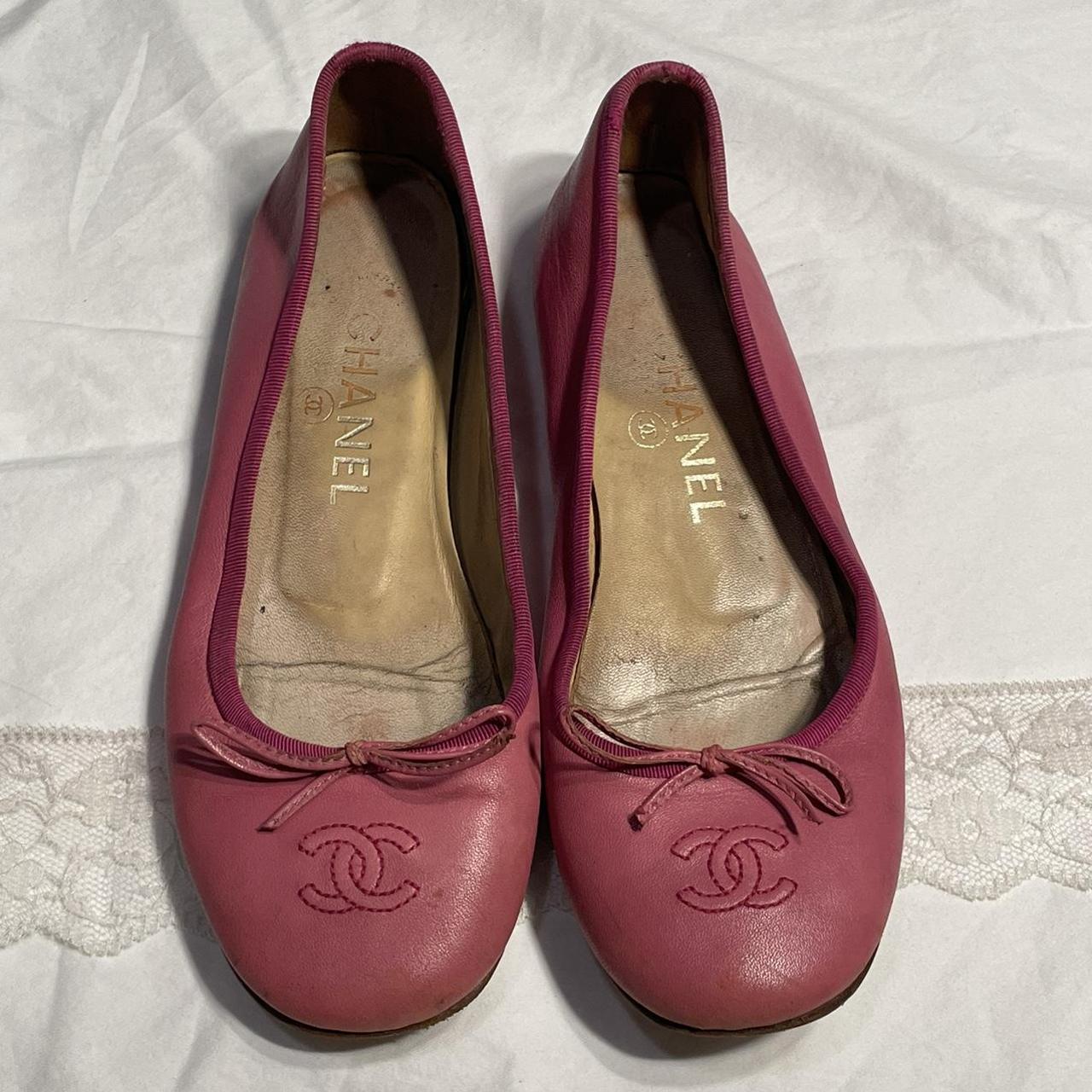 adorable pink chanel ballet flats well loved so - Depop