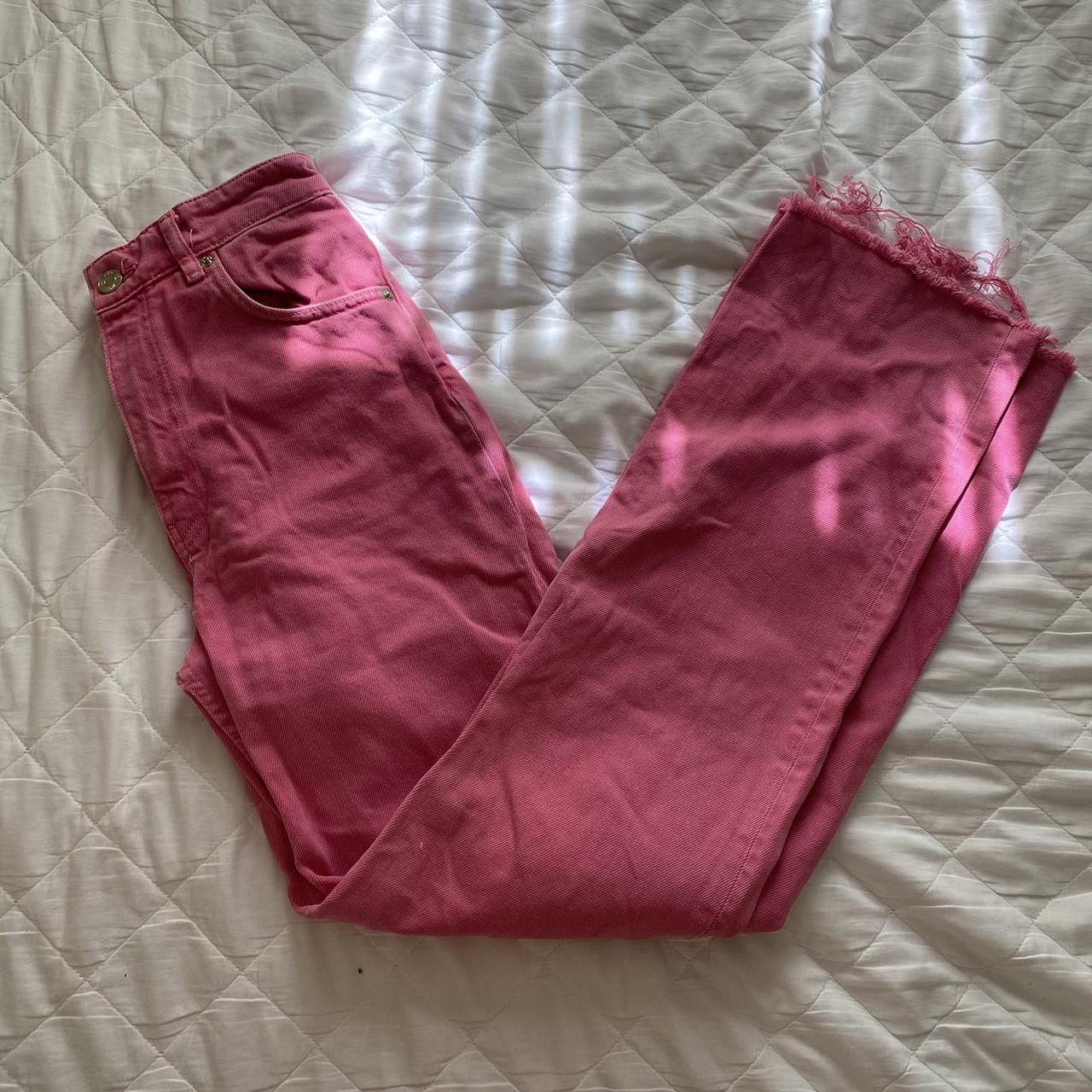 Zara pink wide leg jeans size 10 free... - Depop