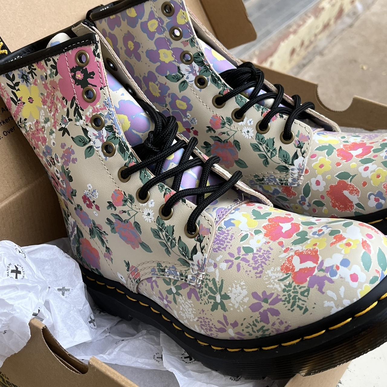 Dr. Martens 1460 Parchment Beige Floral Mash Up NEW... - Depop