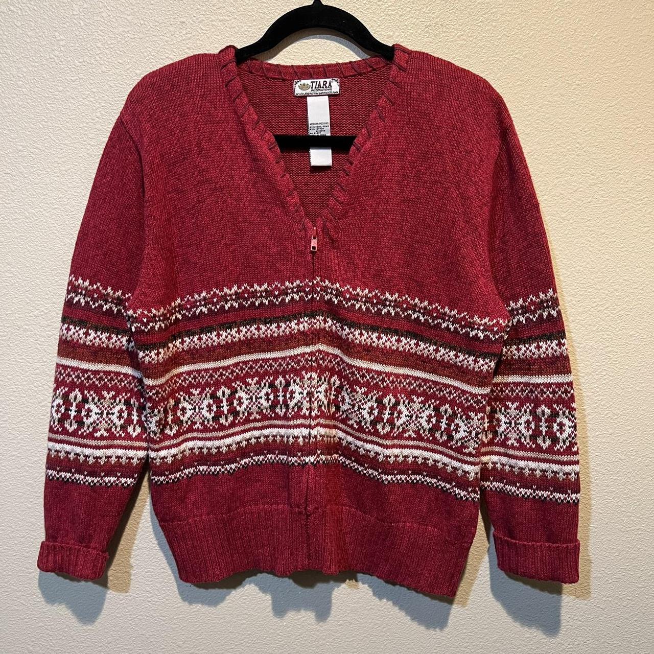 2004 Tiara International red fair isle patterned zip... Depop