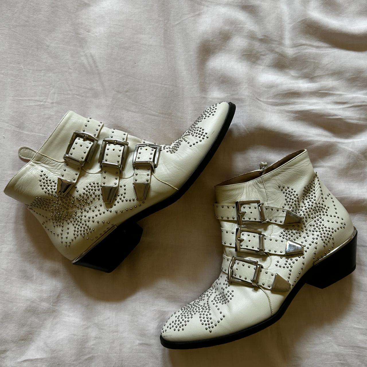 Ivory white Chloe Susanna boots with silver