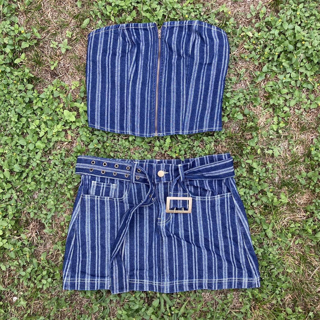 Princess Polly Fernley Skirt blue pinstripe jean... Depop