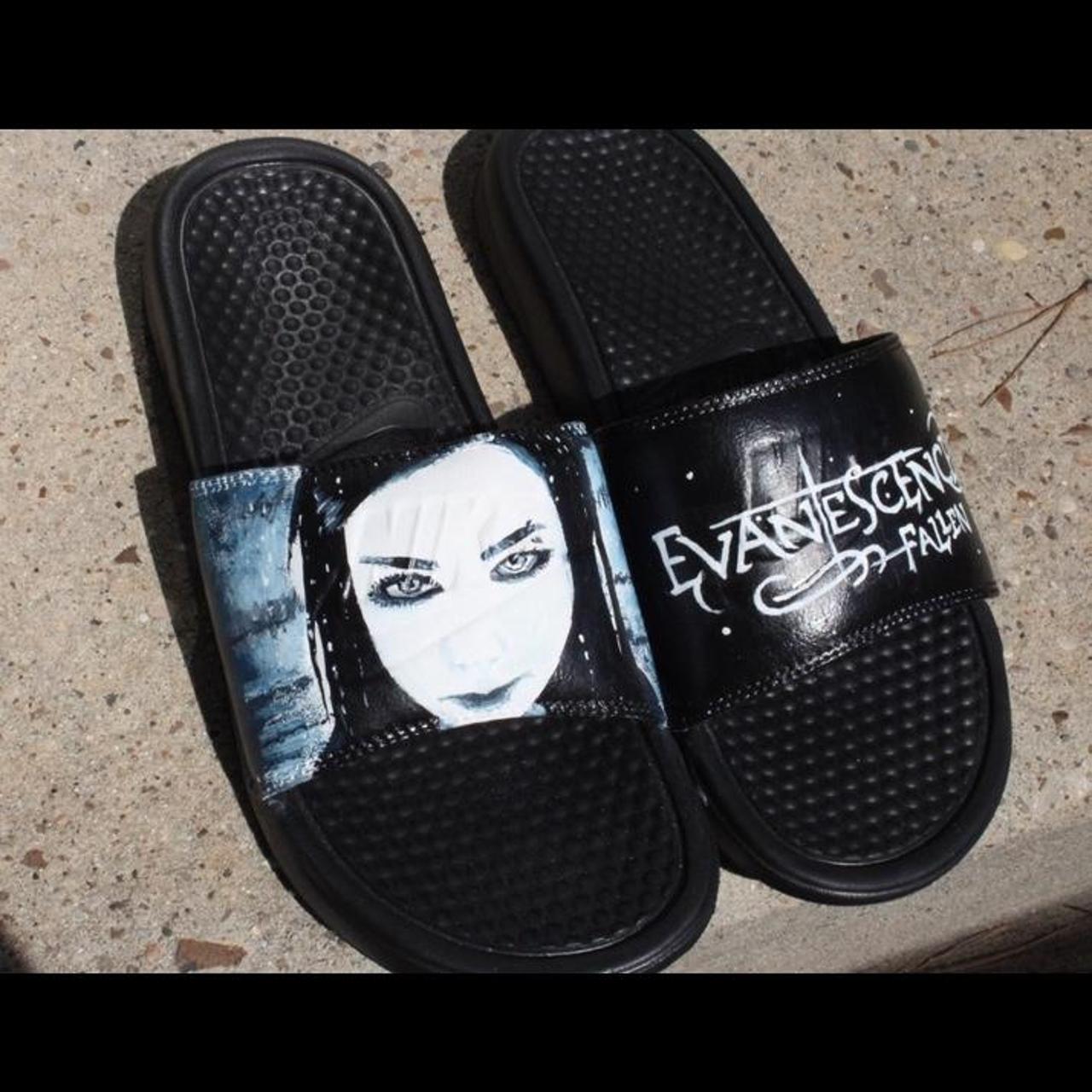free Evanescence custom Nike slides Size 9... - Depop