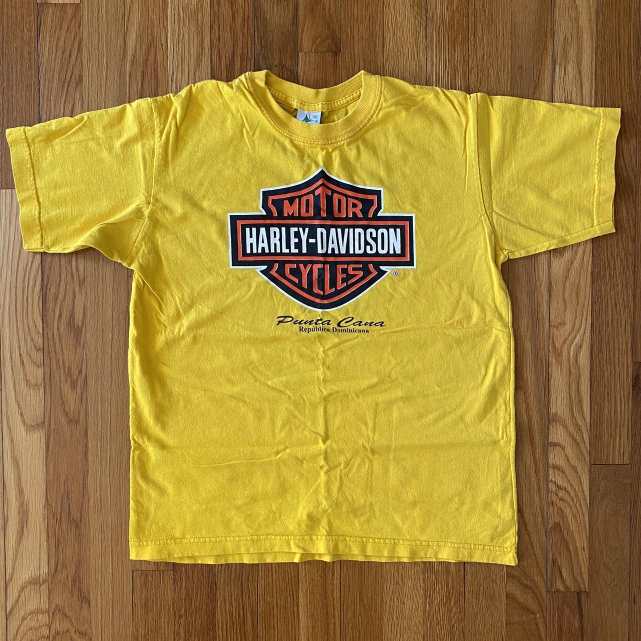 thrifted reworked yellow harley-davidson punta cana... - Depop