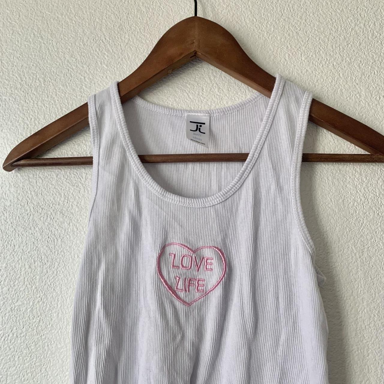 y2k white ribbed tank! cutest heart embroidery and... - Depop