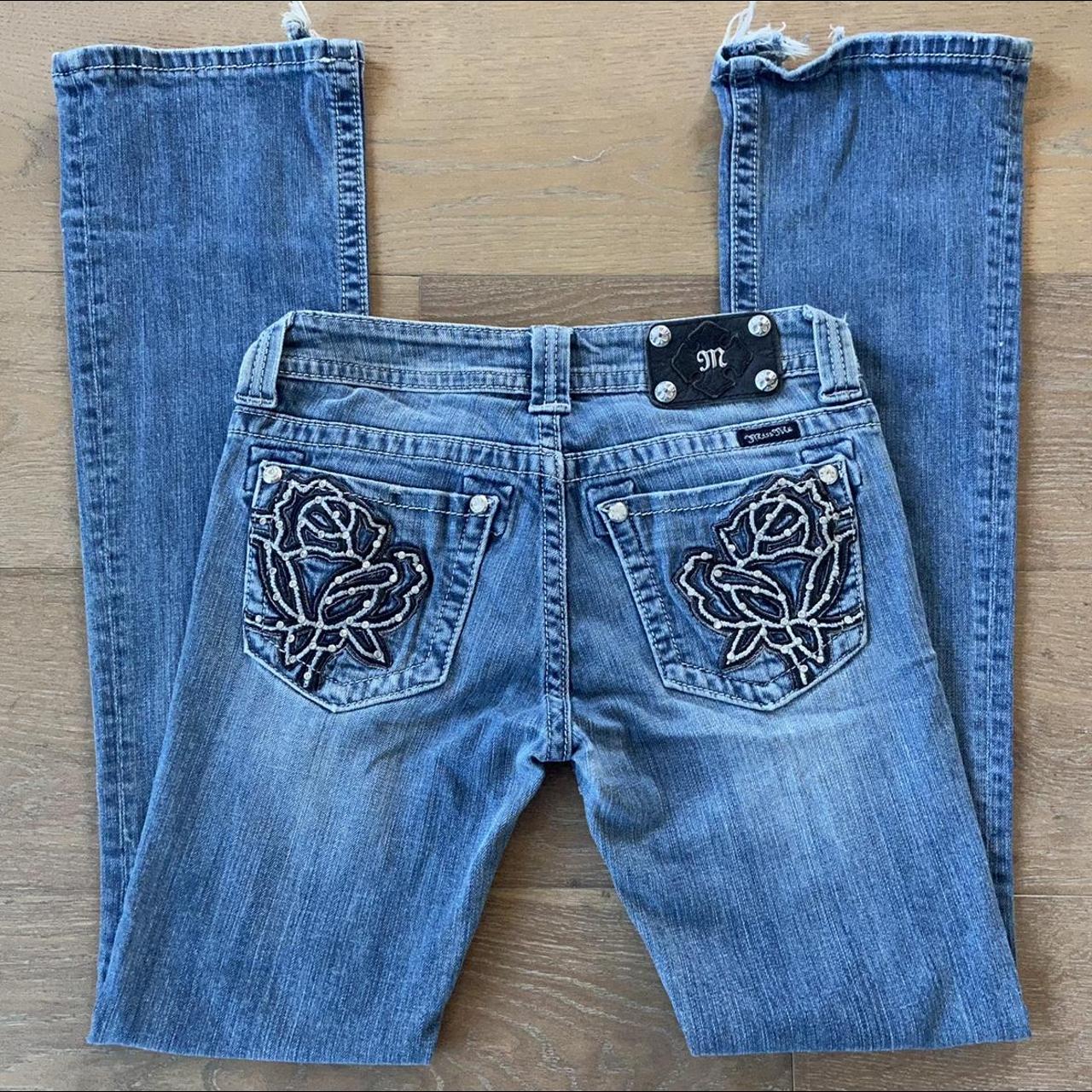 vintage y2k rose bedazzled low waisted jeans by Miss... - Depop